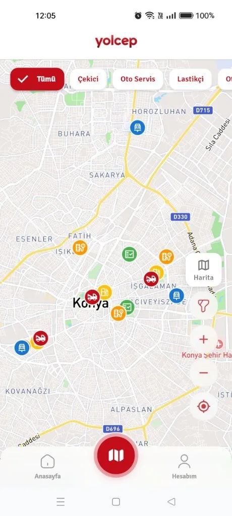 Yolcep harita keşif ekranı